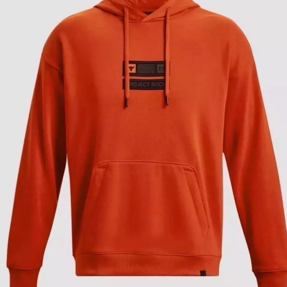 New Under Armour Project Rock Veterans Day Heavyweight Hoodie Orange Men's XL - Picture 2 of 9